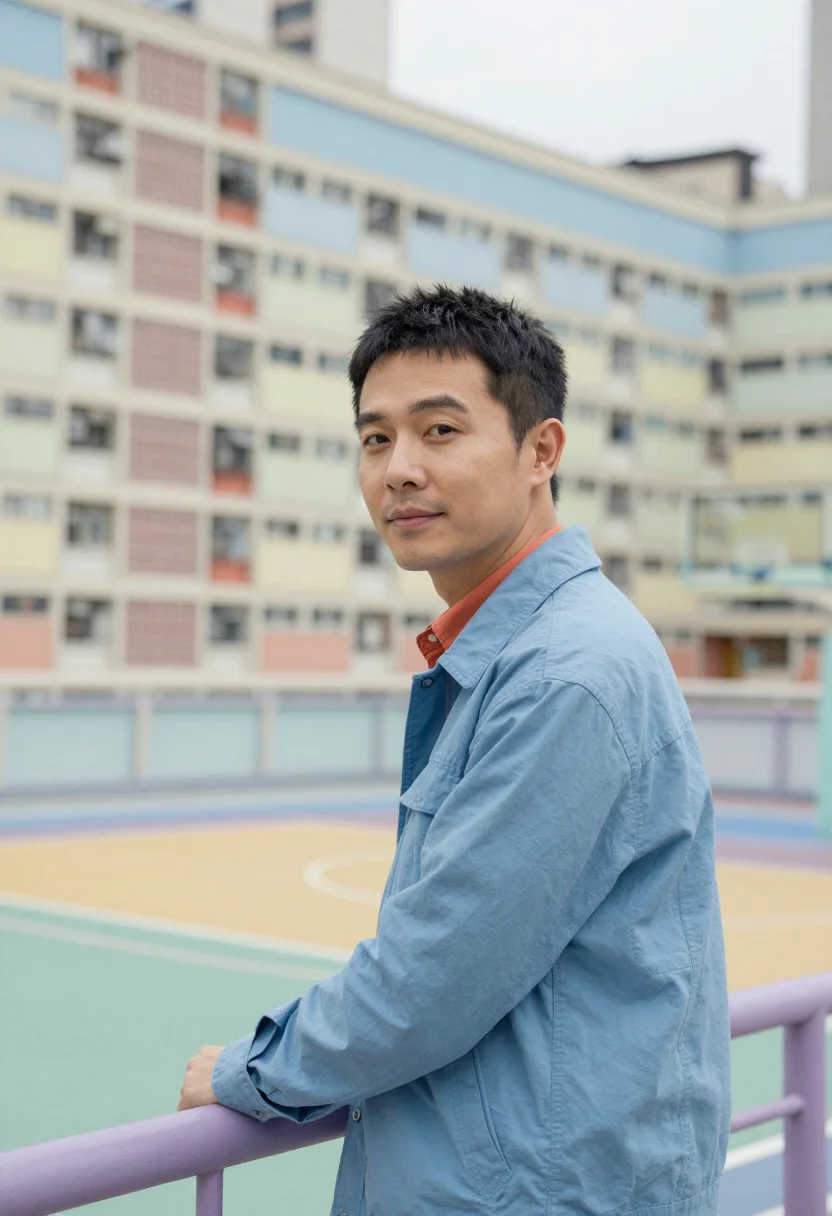 AI hong kong estate architect rainbow palette sample — portrait of a man, a Korean architect in his late thirties w