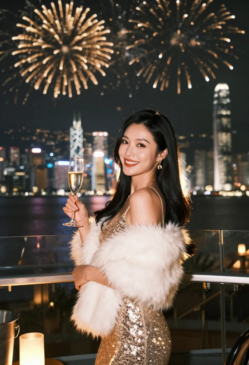 AI hong kong harbour nye sample — portrait of a woman, half-length three-quarter portrait of a