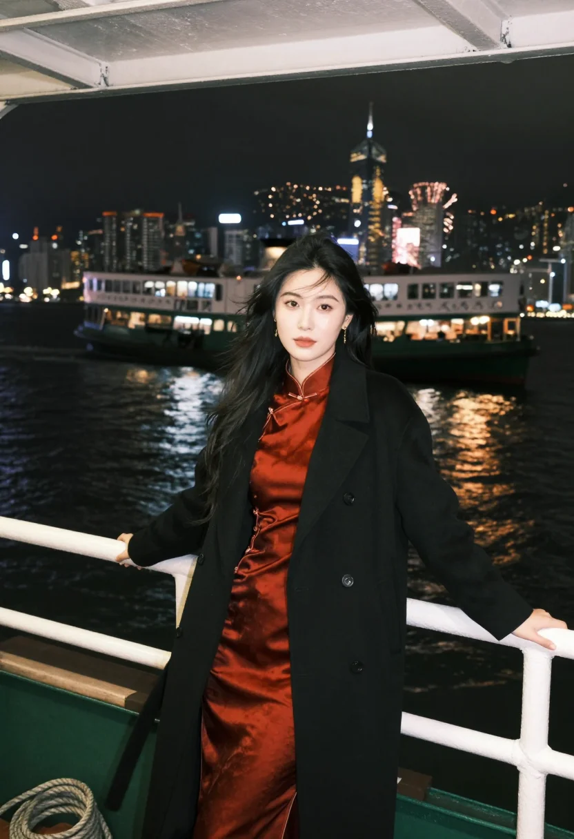 AI hong kong harbour nye sample — portrait of a woman, three-quarter-length portrait of a Hong