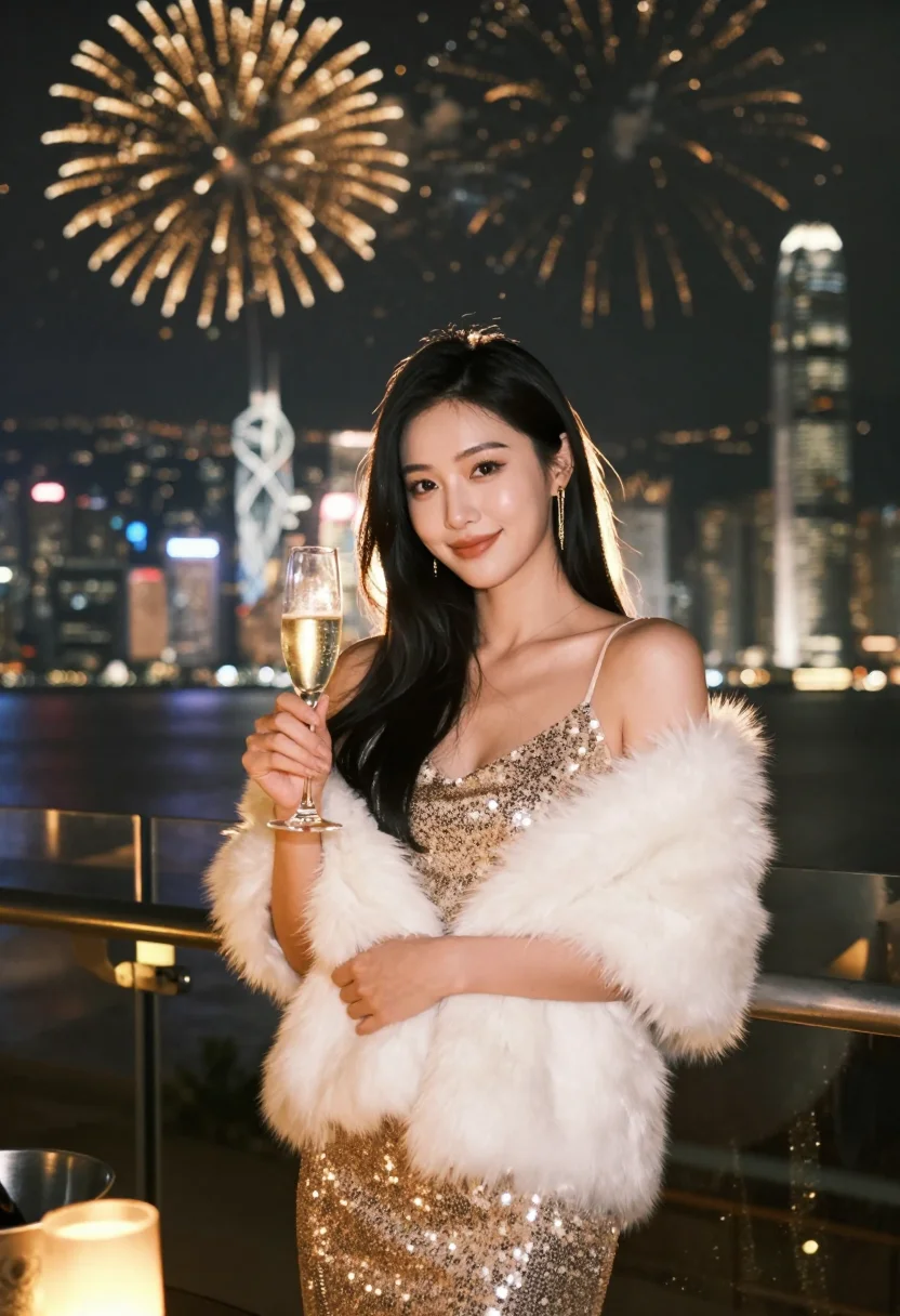 AI hong kong harbour nye sample — portrait of a woman, half-length frontal portrait of a Hong