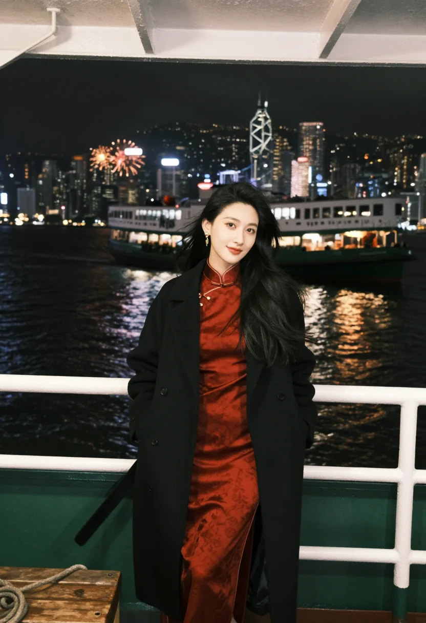 AI hong kong harbour nye sample — portrait of a woman, full-length three-quarter portrait of a
