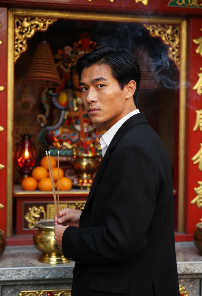 AI hong kong triad sample — portrait of a man, chest-up portrait of a Hong Kong Chinese