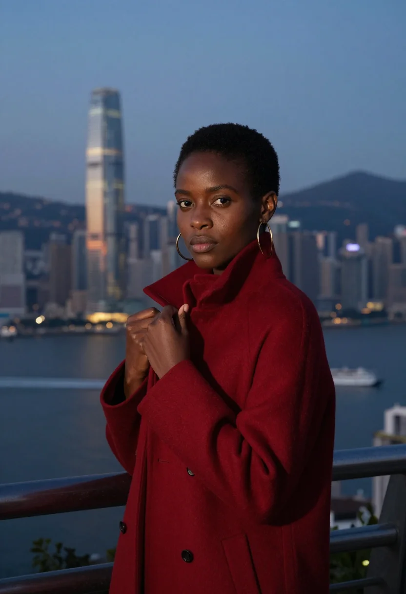 AI hong kong sample — portrait of a woman, chest-up close portrait of a Black woma
