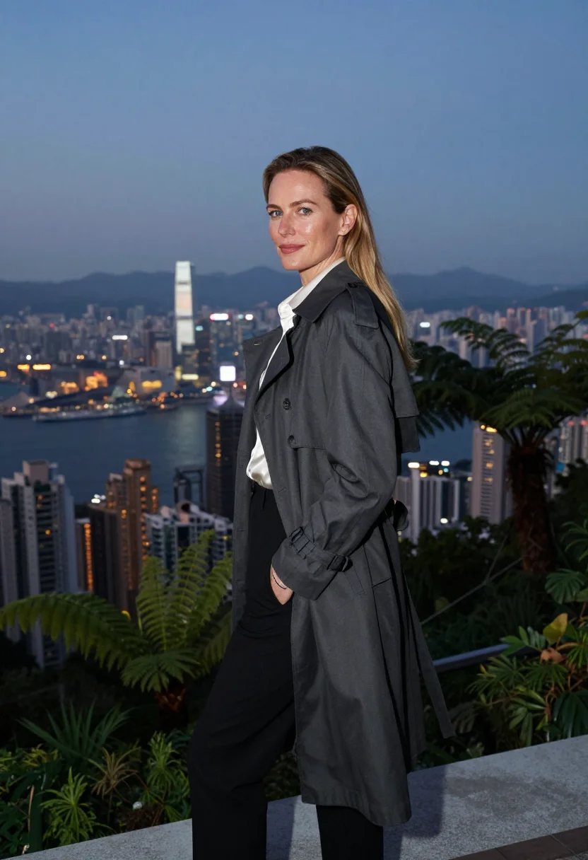 AI hong kong sample — portrait of a woman, three-quarter-length over-shoulder port