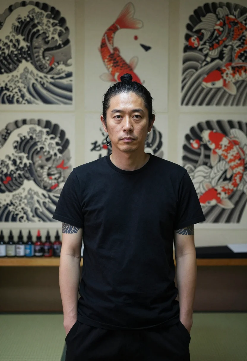 AI horishi sample — portrait of a man, chest-up portrait of a Japanese man in hi