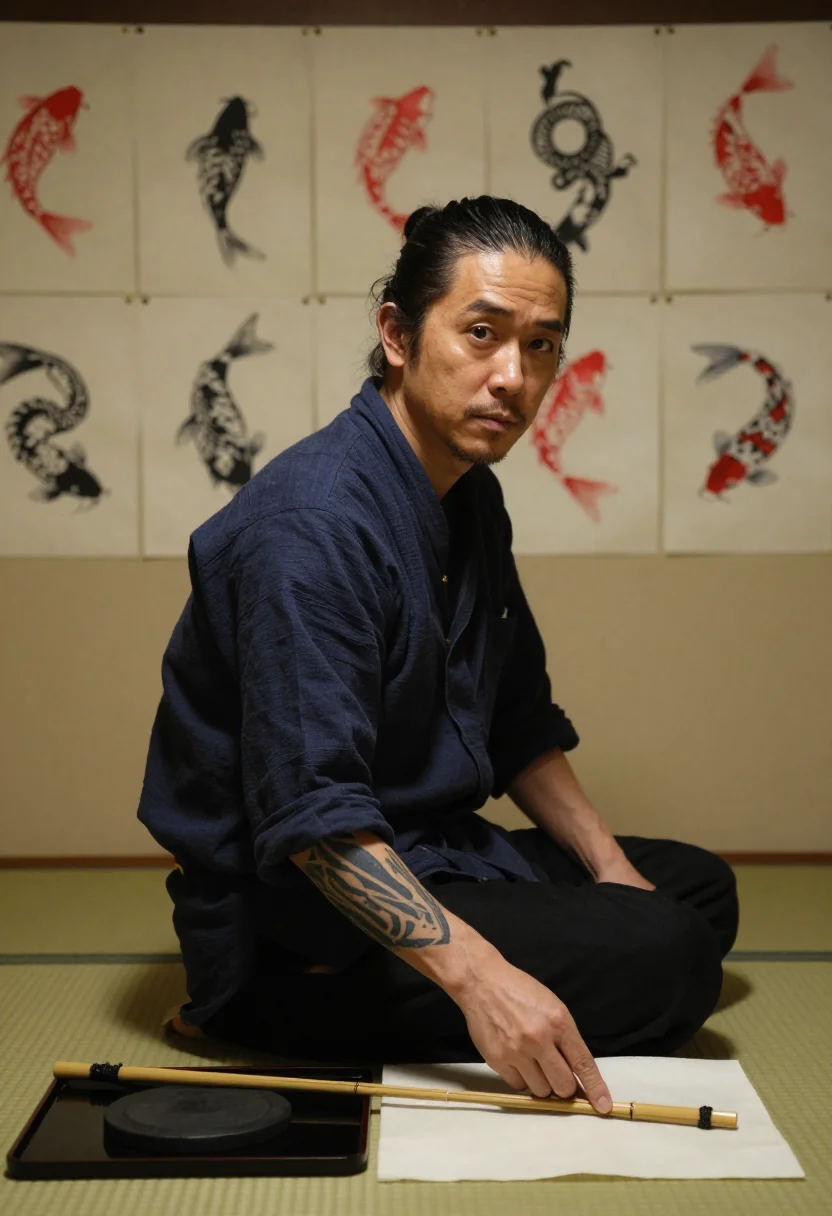 AI horishi sample — portrait of a man, half-length portrait of a Japanese man in