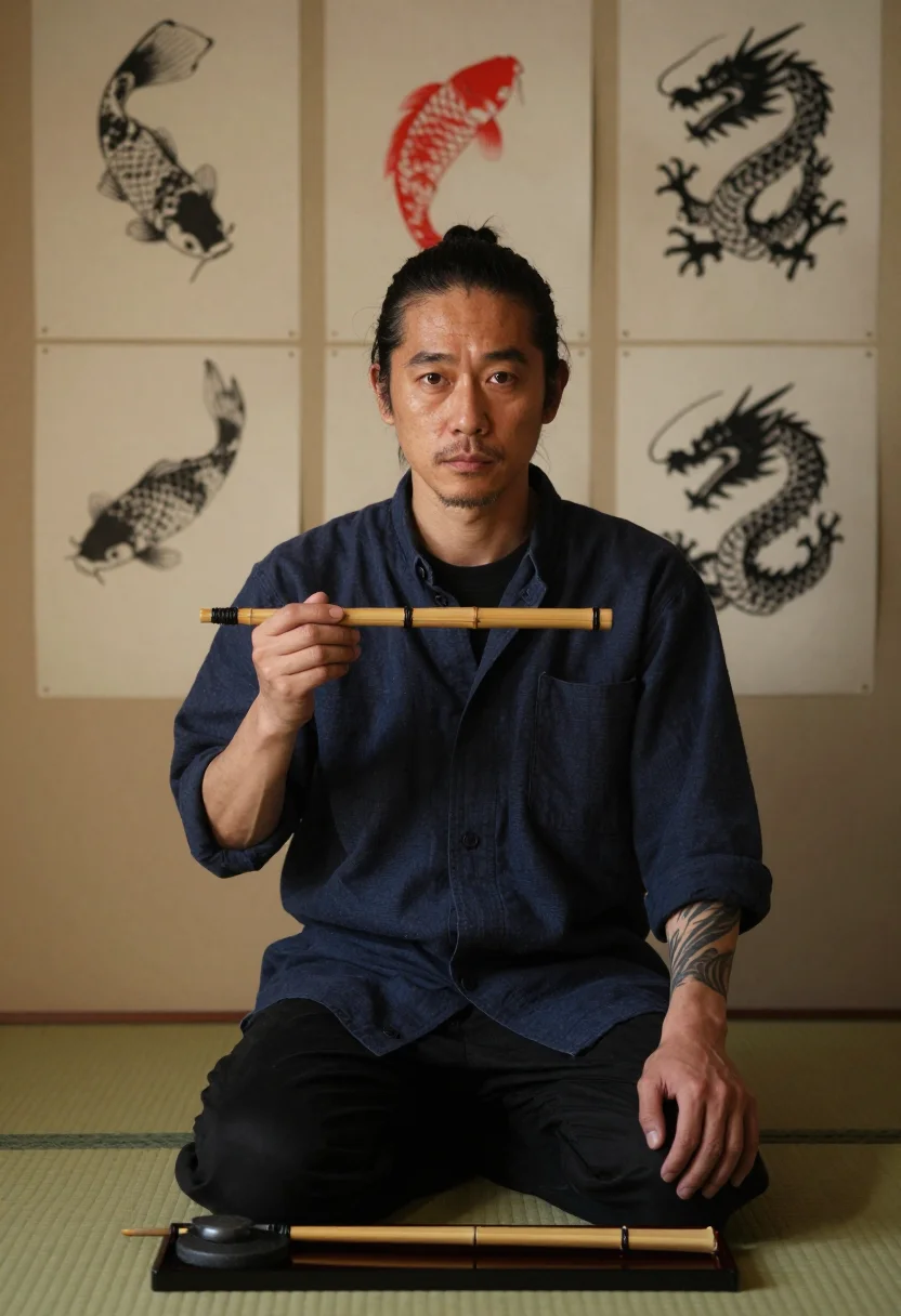 AI horishi sample — portrait of a man, chest-up portrait of a Japanese man in hi