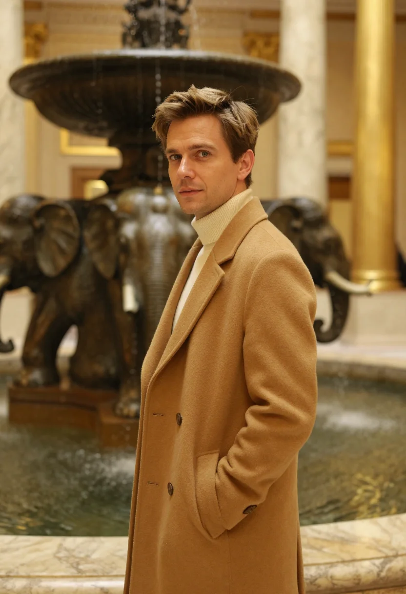 AI hotel adlon berlin brandenburg gate gold sample — portrait of a man, a Polish guest in his late thirties with