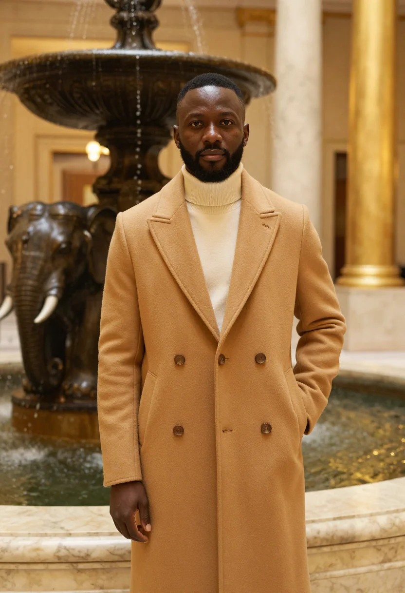 AI hotel adlon berlin brandenburg gate gold sample — portrait of a man, a Nigerian-British guest in his mid-forti