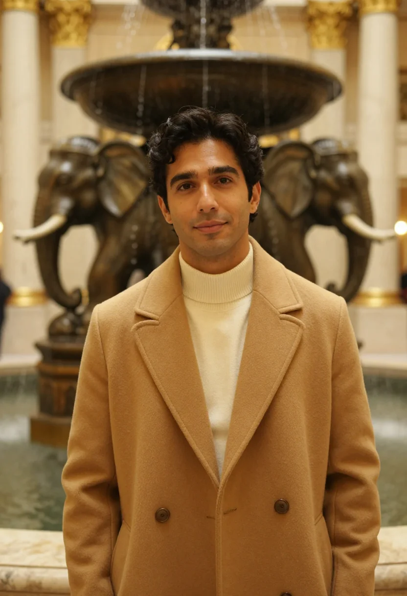 AI hotel adlon berlin brandenburg gate gold sample — portrait of a man, an Italian guest in his early forties wit