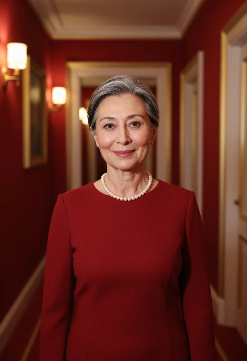 AI hotel sacher vienna red velvet sample — portrait of a woman, a hotel guest in her fifties of French