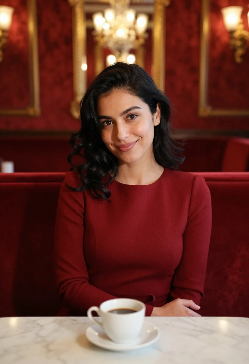 AI hotel sacher vienna red velvet sample — portrait of a woman, a hotel guest in her early thirties of