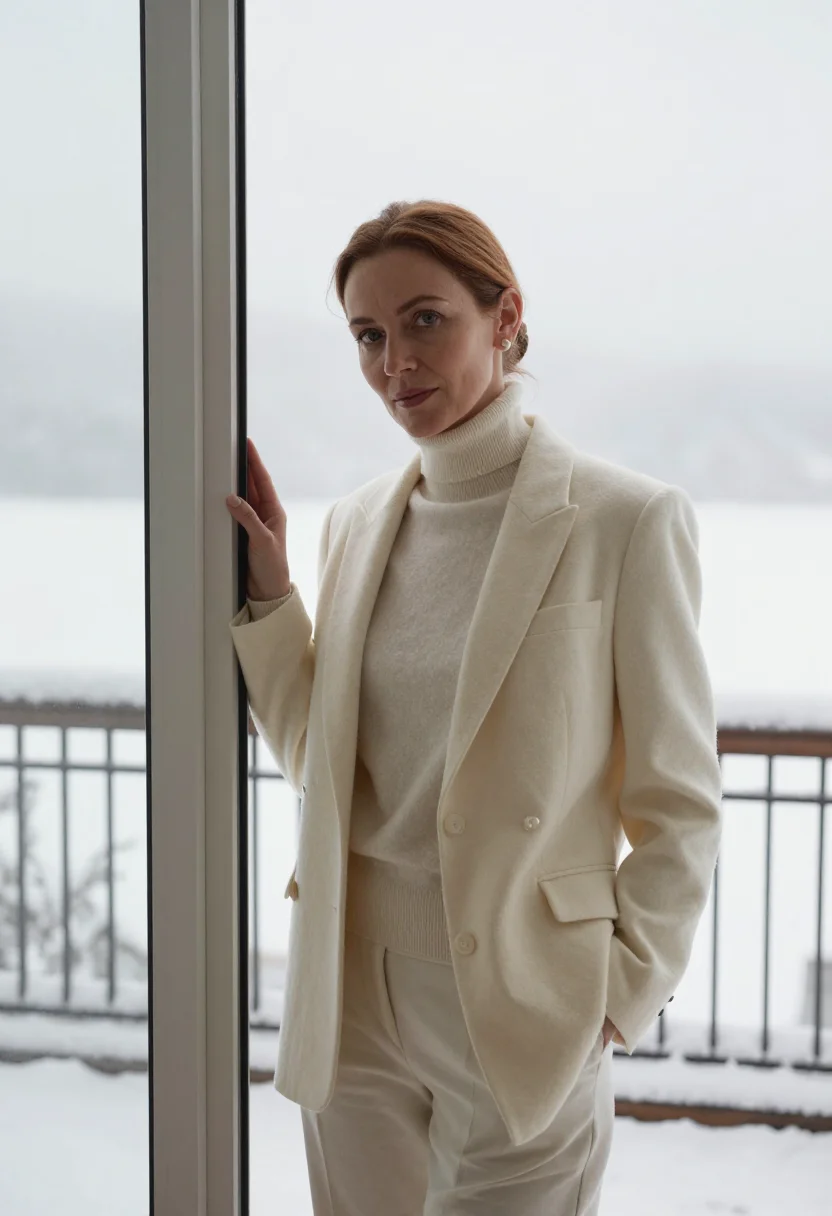 AI hotelier gstaad palace cream sample — portrait of a woman, framed half-length from the hips up at