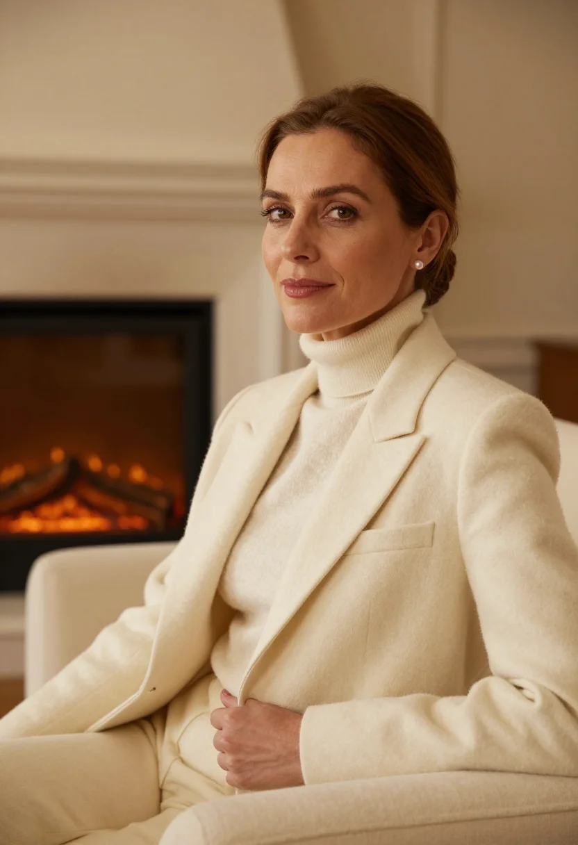 AI hotelier gstaad palace cream sample — portrait of a woman, framed chest-up from the ribs, the body
