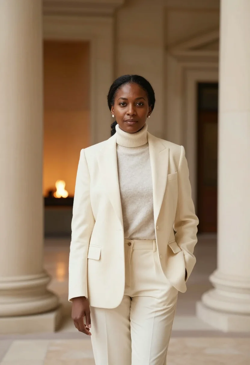 AI hotelier gstaad palace cream sample — portrait of a woman, framed half-length from mid-thigh up be