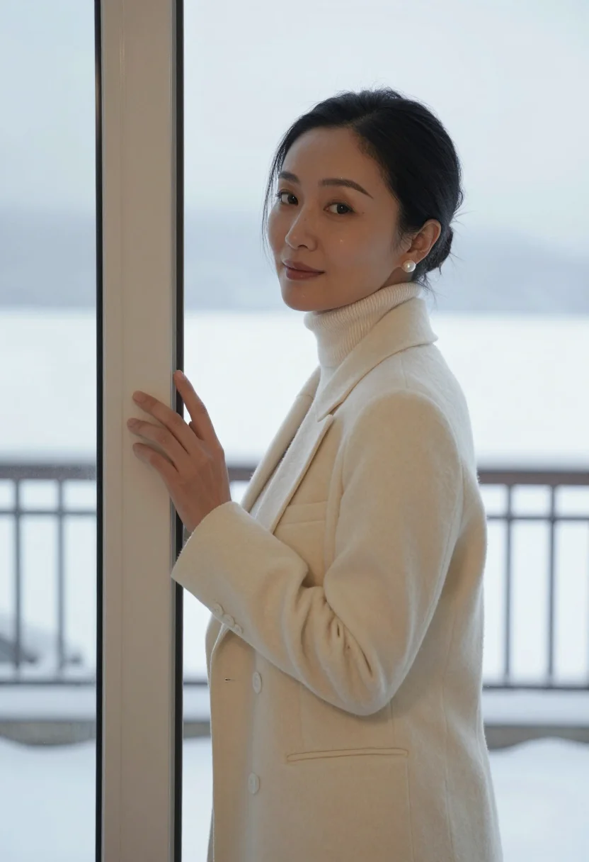 AI hotelier gstaad palace cream sample — portrait of a woman, framed chest-up from the ribs, the body