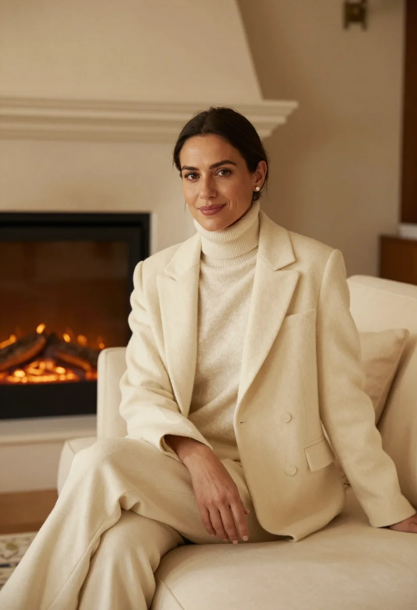 AI hotelier gstaad palace cream sample — portrait of a woman, framed half-length, seated, from the la