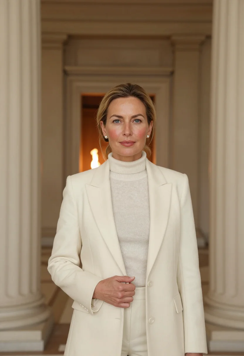 AI hotelier gstaad palace cream sample — portrait of a woman, framed chest-up from the ribs, the body