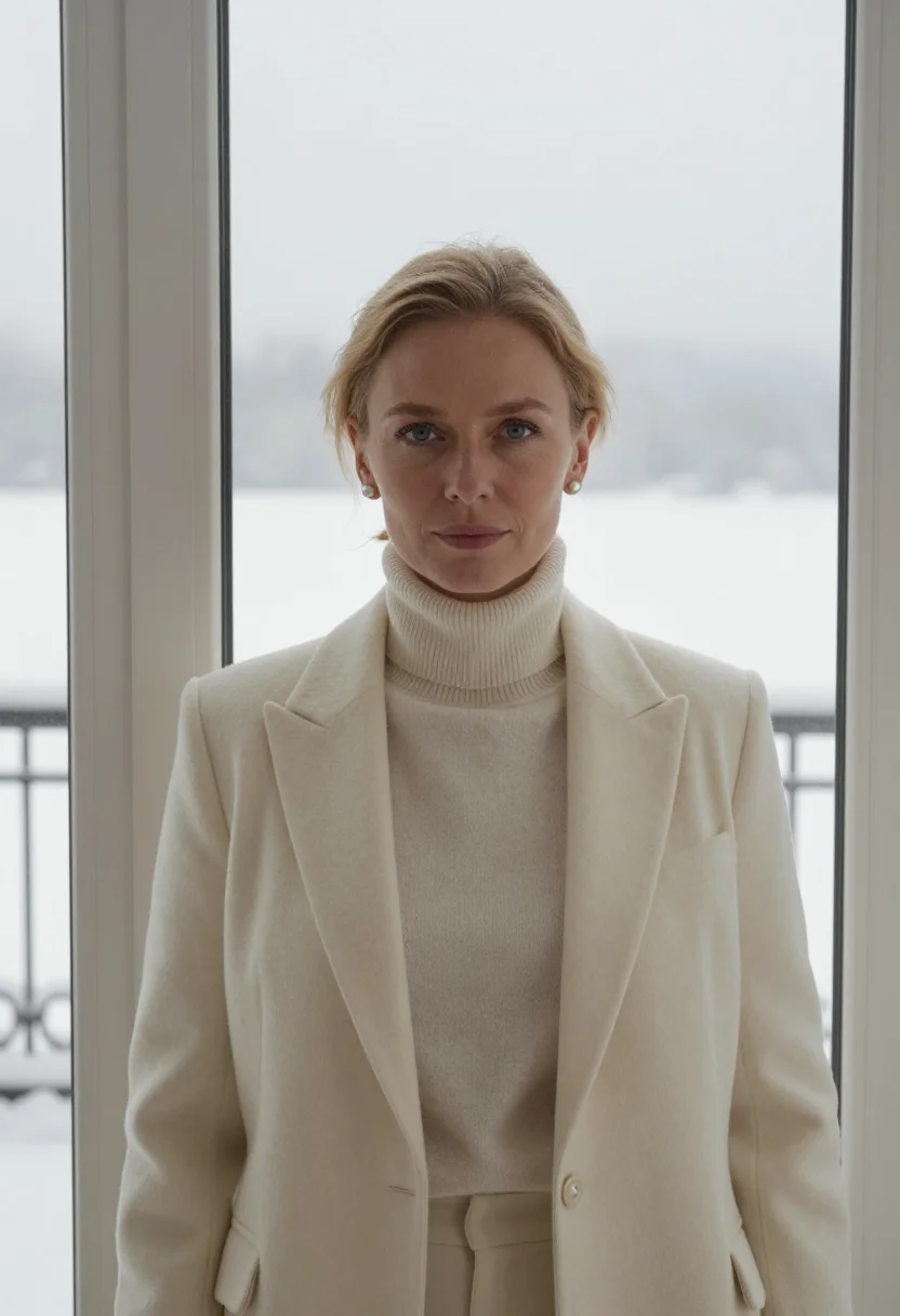 AI hotelier gstaad palace cream sample — portrait of a woman, framed tight, head and shoulders, the b