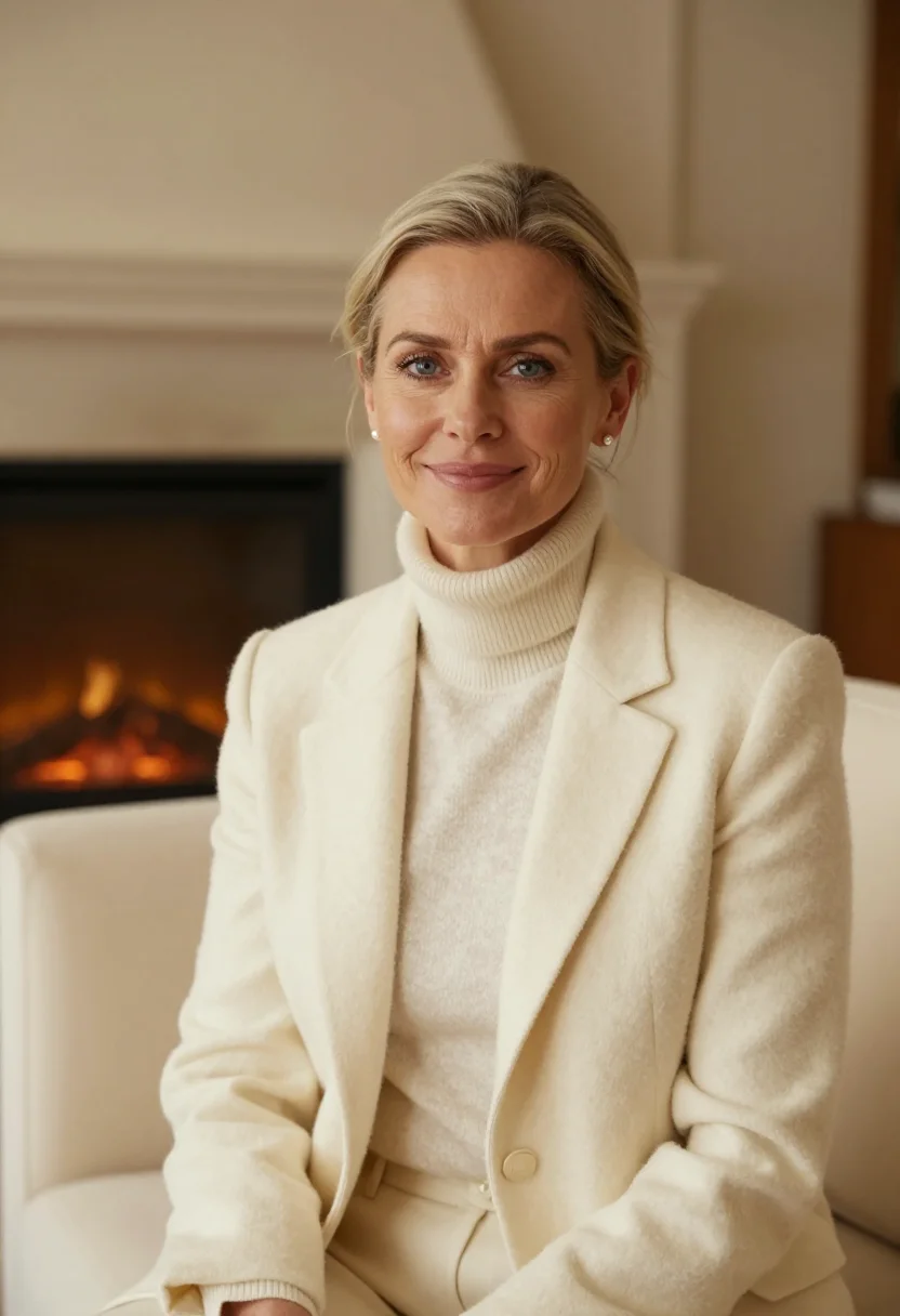 AI hotelier gstaad palace cream sample — portrait of a woman, framed tight, head and shoulders, the b