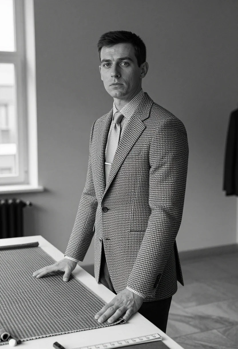 AI houndstooth sample — portrait of a man, chest-up portrait of a man in his early t