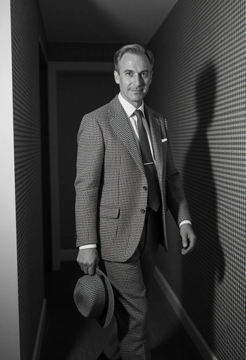 AI houndstooth sample — portrait of a man, three-quarter-length portrait of a man in