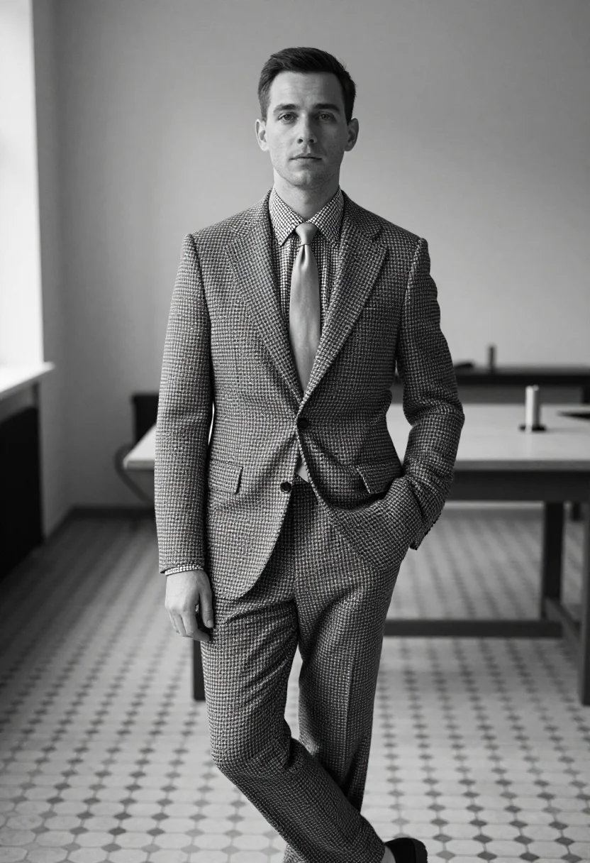 AI houndstooth sample — portrait of a man, three-quarter-length portrait of a man in