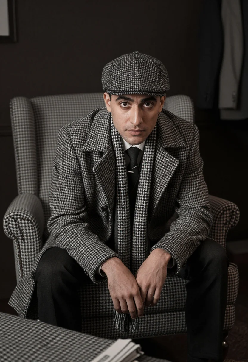 AI houndstooth sample — portrait of a man, half-length portrait of a man in his late