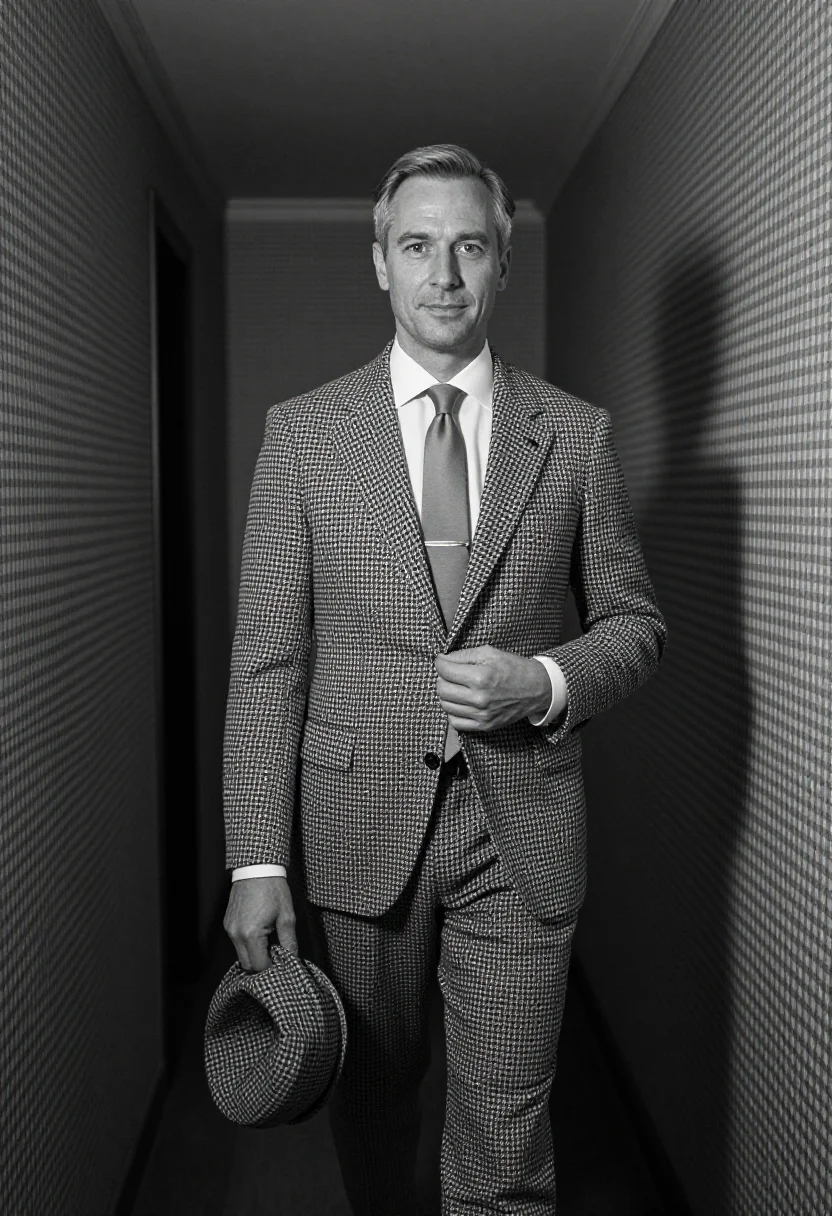 AI houndstooth sample — portrait of a man, half-length portrait of a man in his mid-