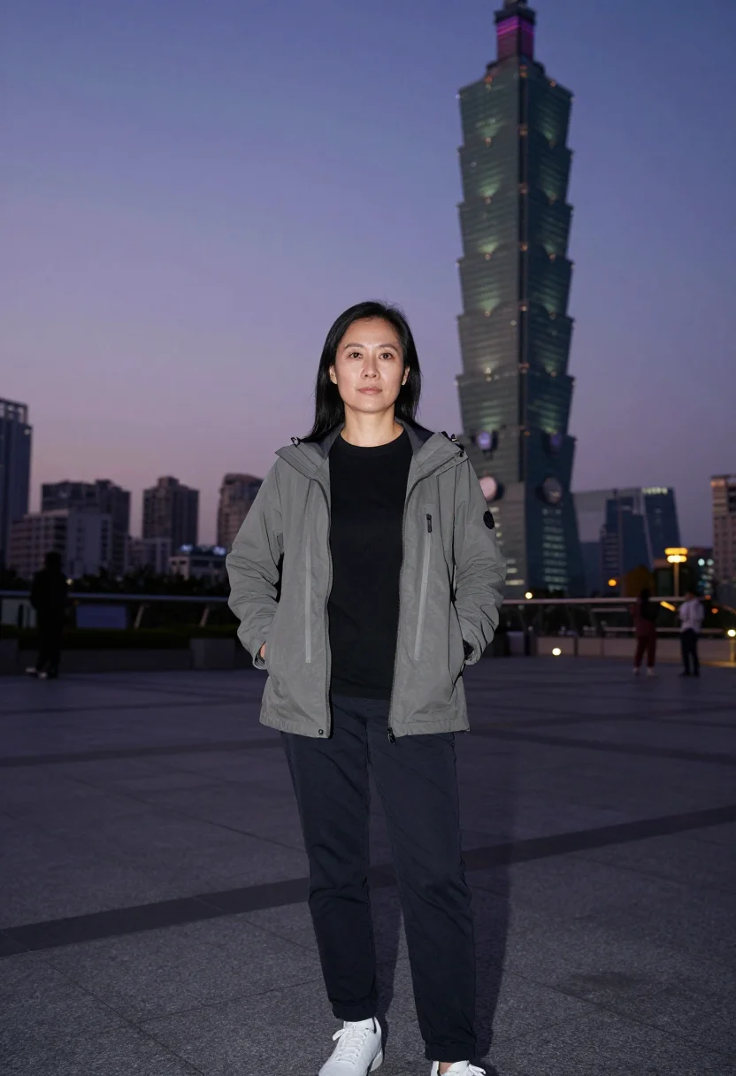 AI hsinchu fab sample — three-quarter-length portrait of a Taiwanese woman in her mi