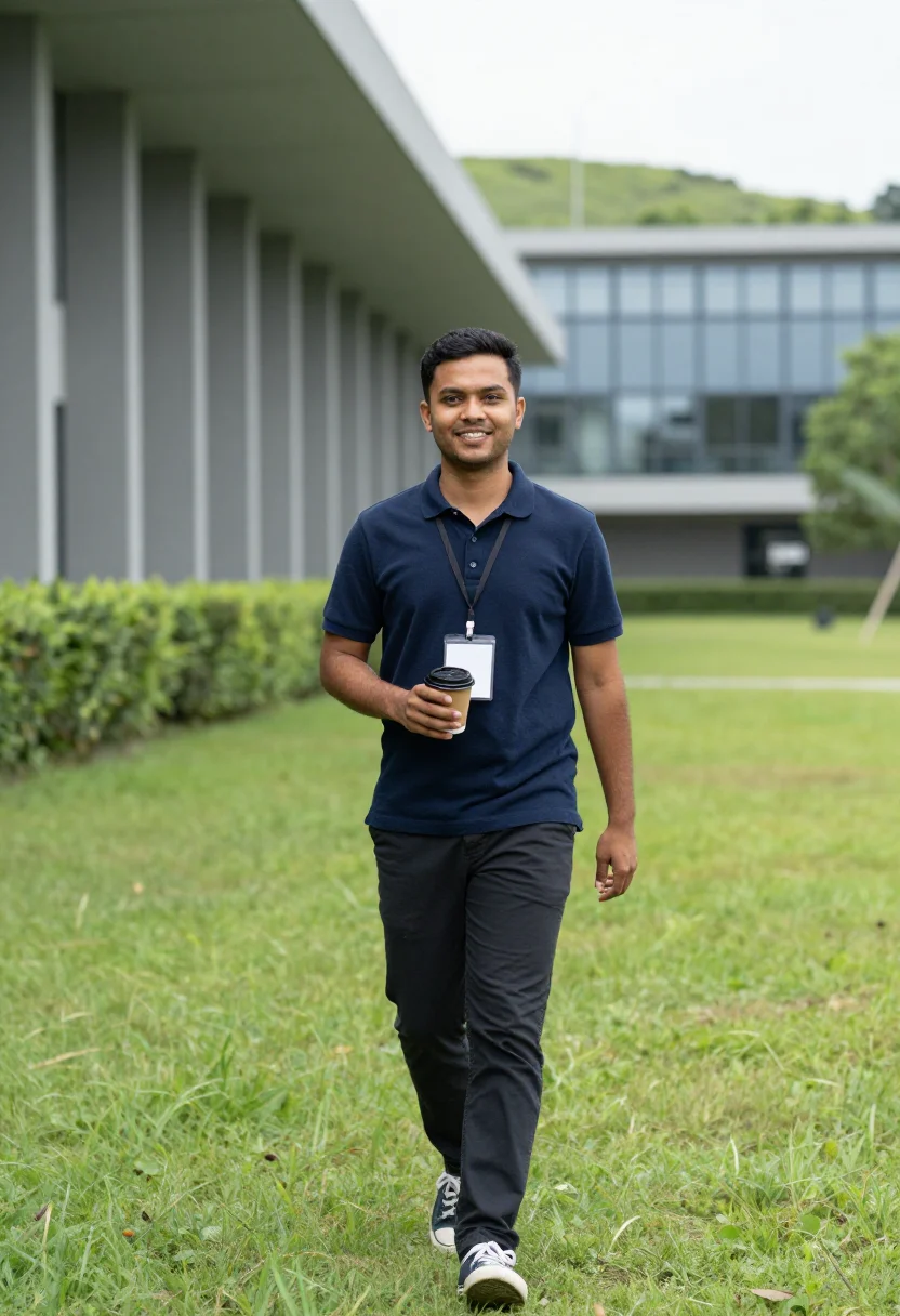 AI hsinchu fab sample — full-length portrait of a South-Asian man in his early thirt