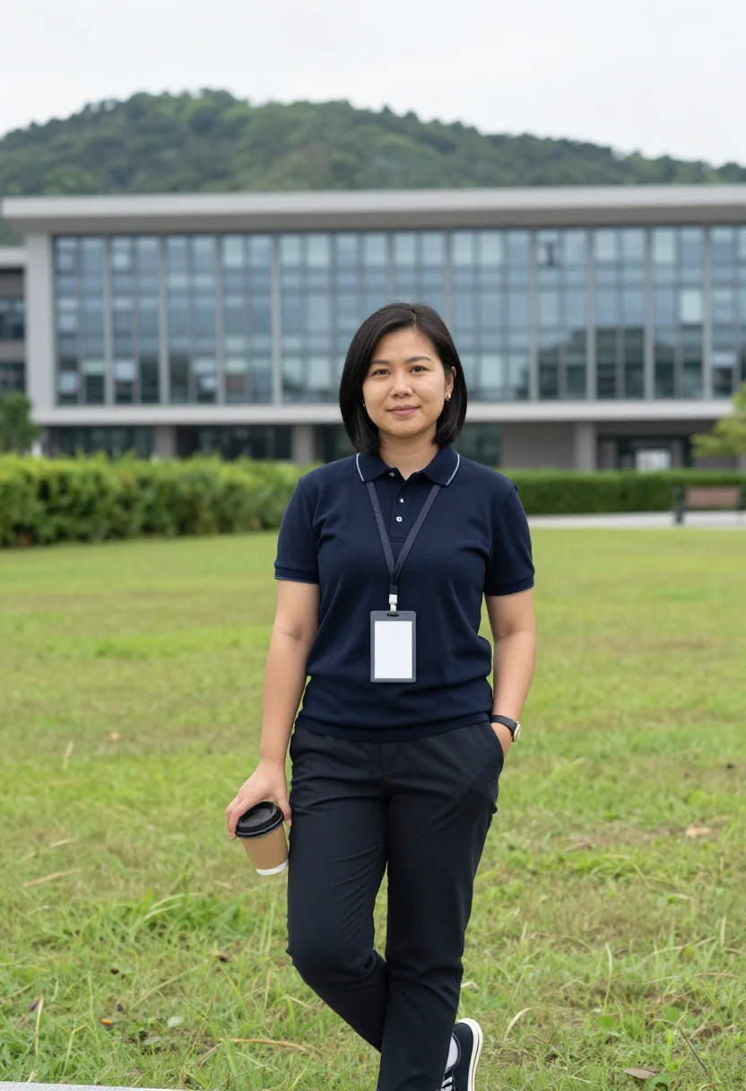 AI hsinchu fab sample — three-quarter-length portrait of a Taiwanese woman in her ea