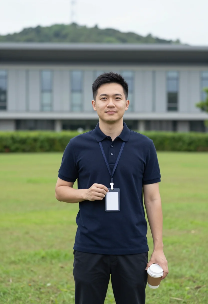 AI hsinchu fab sample — waist-up portrait of a Taiwanese man in his late twenties wi