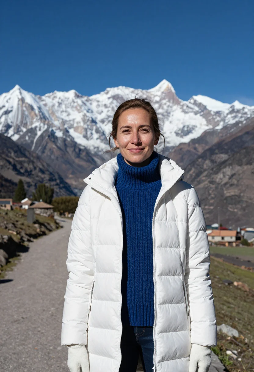 AI huaraz glaciologist cordillera blanca sample — portrait of a woman, a glaciologist in her forties of French
