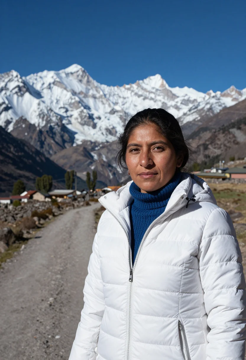 AI huaraz glaciologist cordillera blanca sample — portrait of a woman, a glaciologist in her late thirties of