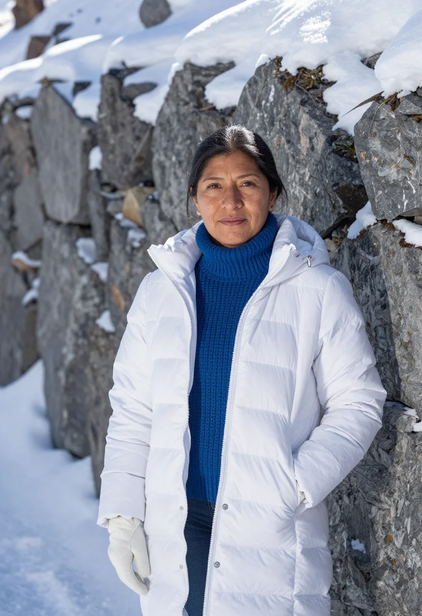 AI huaraz glaciologist cordillera blanca sample — portrait of a woman, a glaciologist in her forties of Peruvi