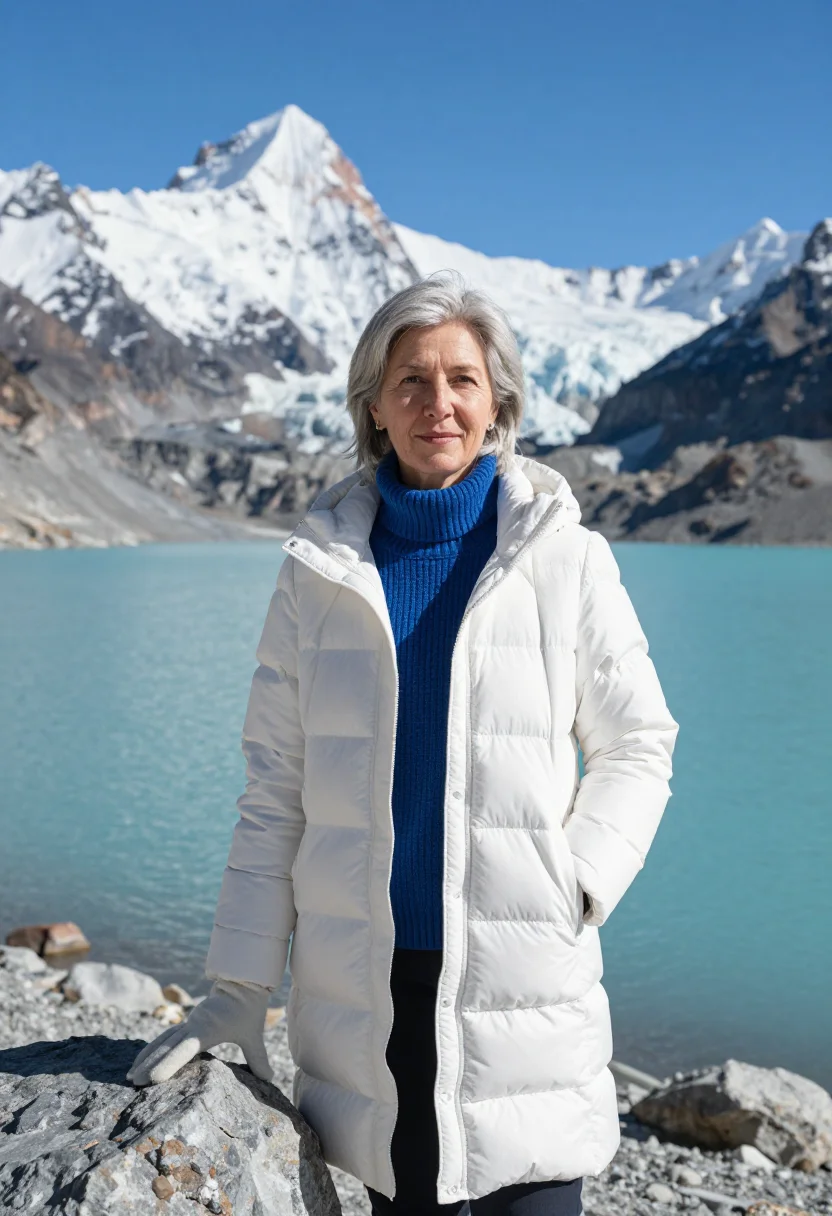 AI huaraz glaciologist cordillera blanca sample — portrait of a woman, a glaciologist in her sixties of Austri