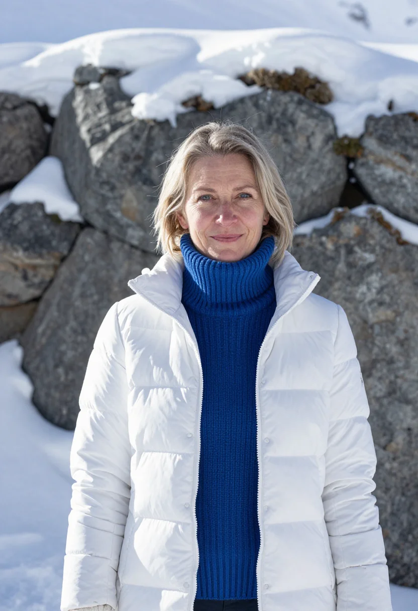 AI huaraz glaciologist cordillera blanca sample — portrait of a woman, a glaciologist in her fifties of Swiss