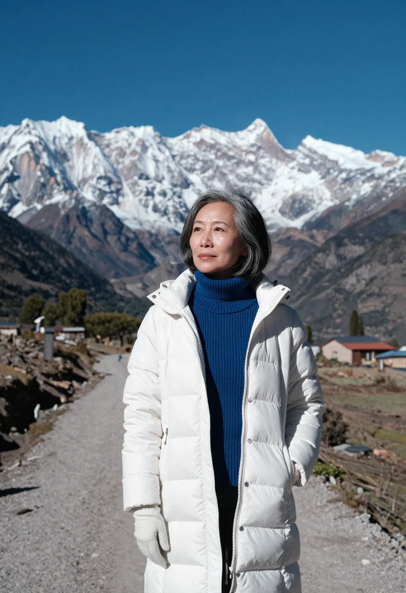 AI huaraz glaciologist cordillera blanca sample — portrait of a woman, a glaciologist in her fifties of Chines