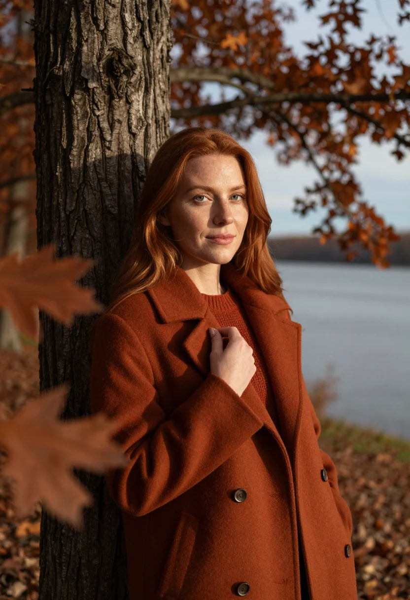 AI hudson valley october rust sample — portrait of a woman, framed half-length from the waist up, a
