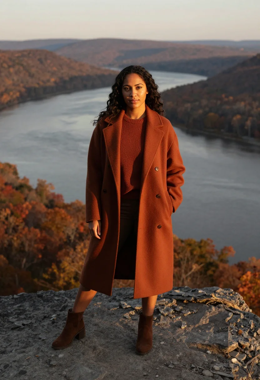 AI hudson valley october rust sample — portrait of a woman, framed full-length from the boots to ju