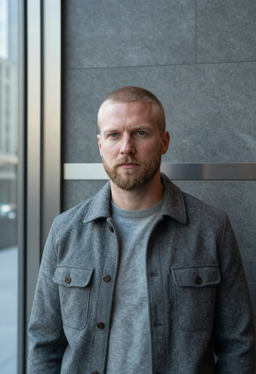 AI hudson yards founder slate sample — portrait of a man, tight head-and-shoulders portrait of a Ge