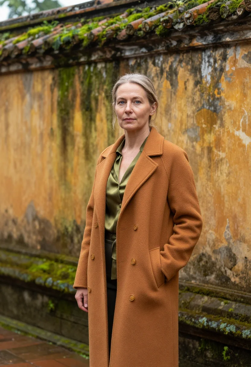 AI hue imperial conservator moss ochre sample — portrait of a woman, a conservator in her fifties of French