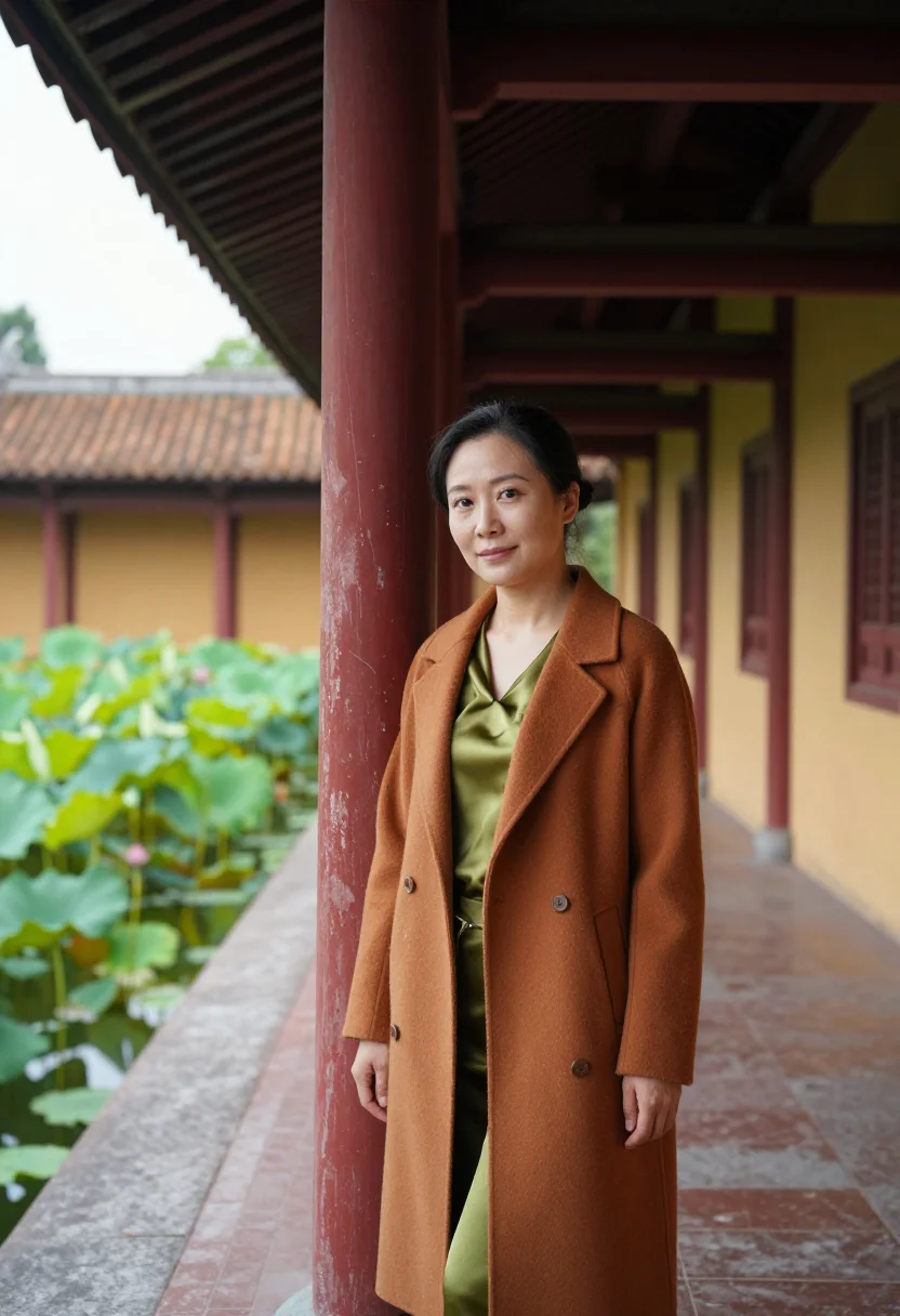 AI hue imperial conservator moss ochre sample — portrait of a woman, a conservator in her late forties of Ch
