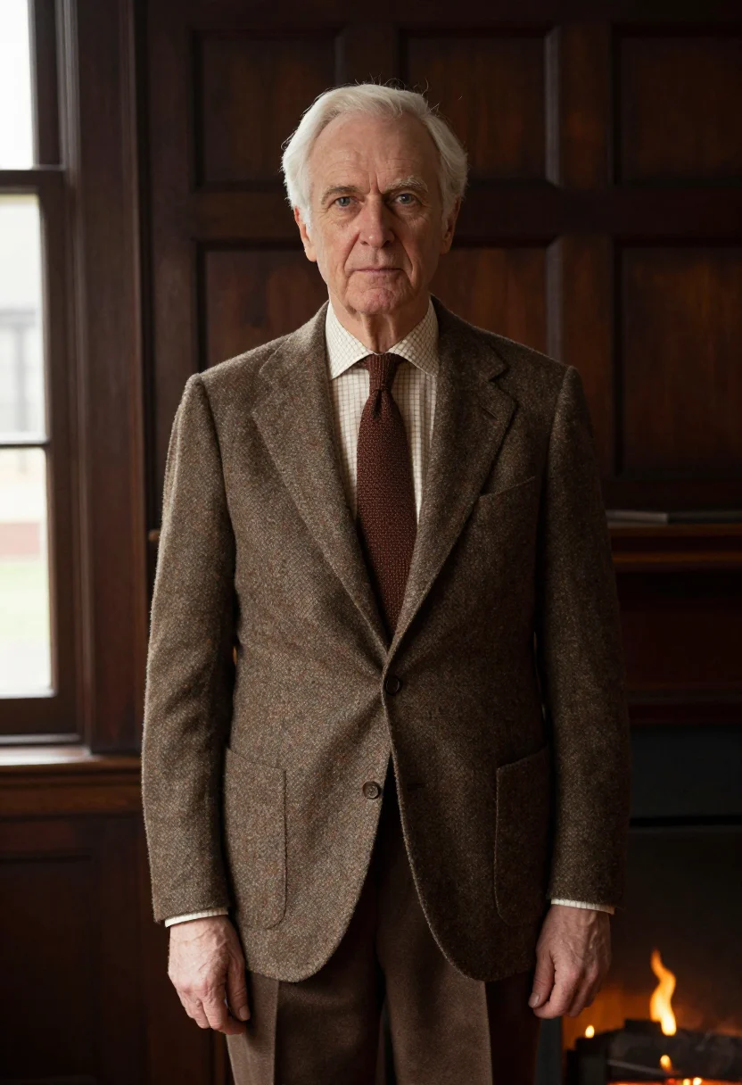 AI huntsman savile row tweed shooting brown men sample — portrait of a man, an English man in his early sixties with