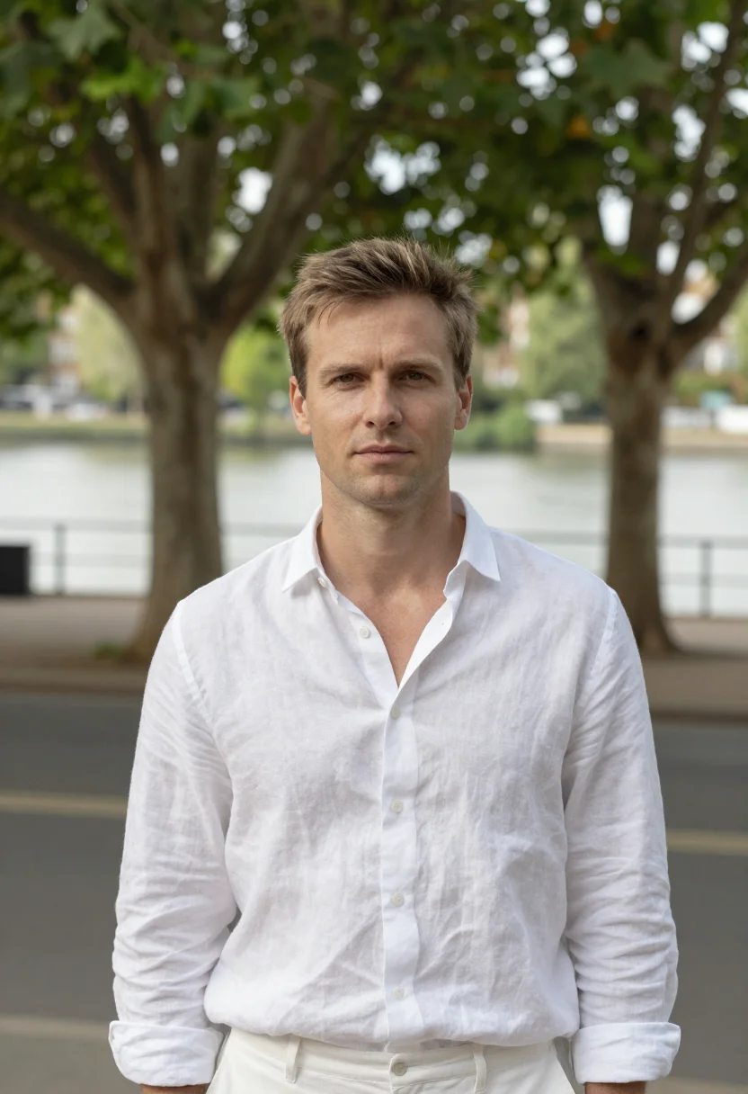AI hurlingham club fulham croquet lawn white sample — portrait of a man, a Swiss club member in his mid-thirties w