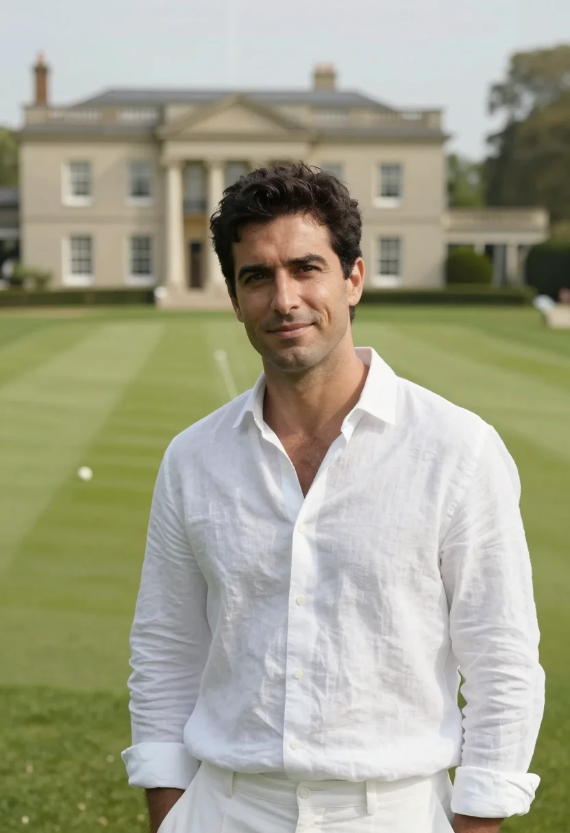 AI hurlingham club fulham croquet lawn white sample — portrait of a man, an Italian club member in his early forti