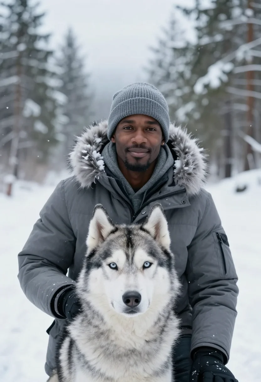 AI husky walk grey sample — portrait of a man, head-and-shoulders portrait of a Black ma