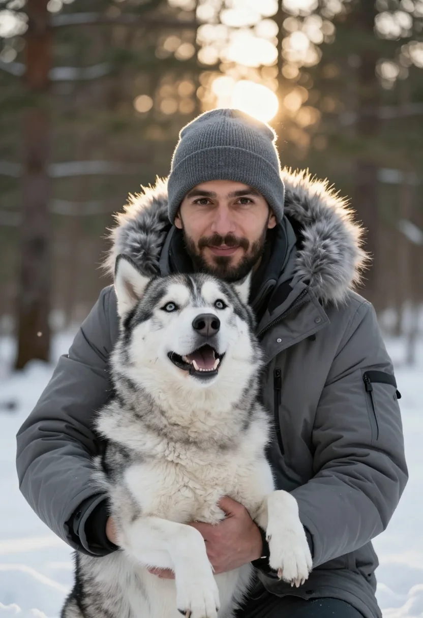 AI husky walk grey sample — portrait of a man, head-and-shoulders portrait of a Mediterr