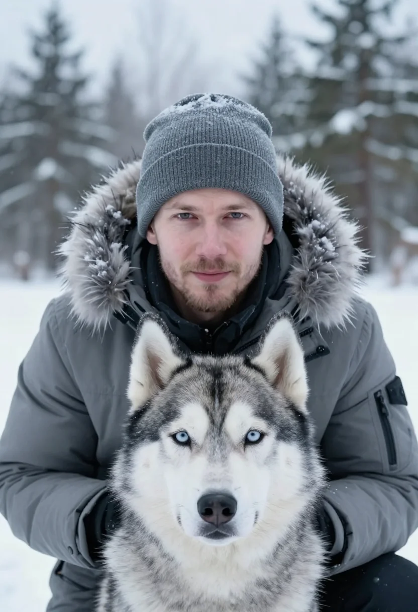 AI husky walk grey sample — portrait of a man, tight headshot of a Nordic man in his lat